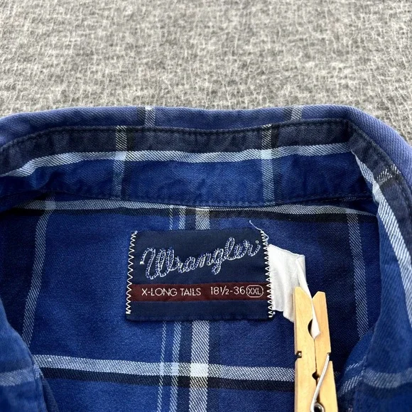 Vintage Wrangler‎ X Long Tails Button Up Shirt Mens 2XL Pearl Snap Plaid LS Blue - Picture 4 of 13